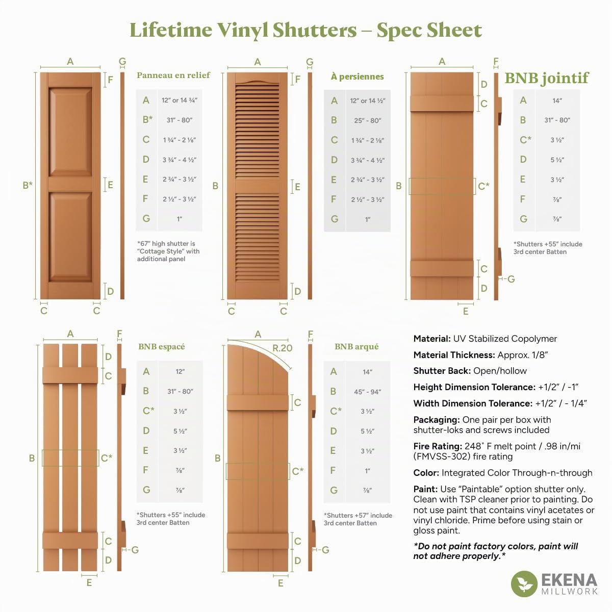 Lifetime LJ4S14X03500PL Lot de 2 volets en vinyle standard à quatre joints avec verrous d'installation et vis assorties (par paire), 35,6 cm, hauteur 945