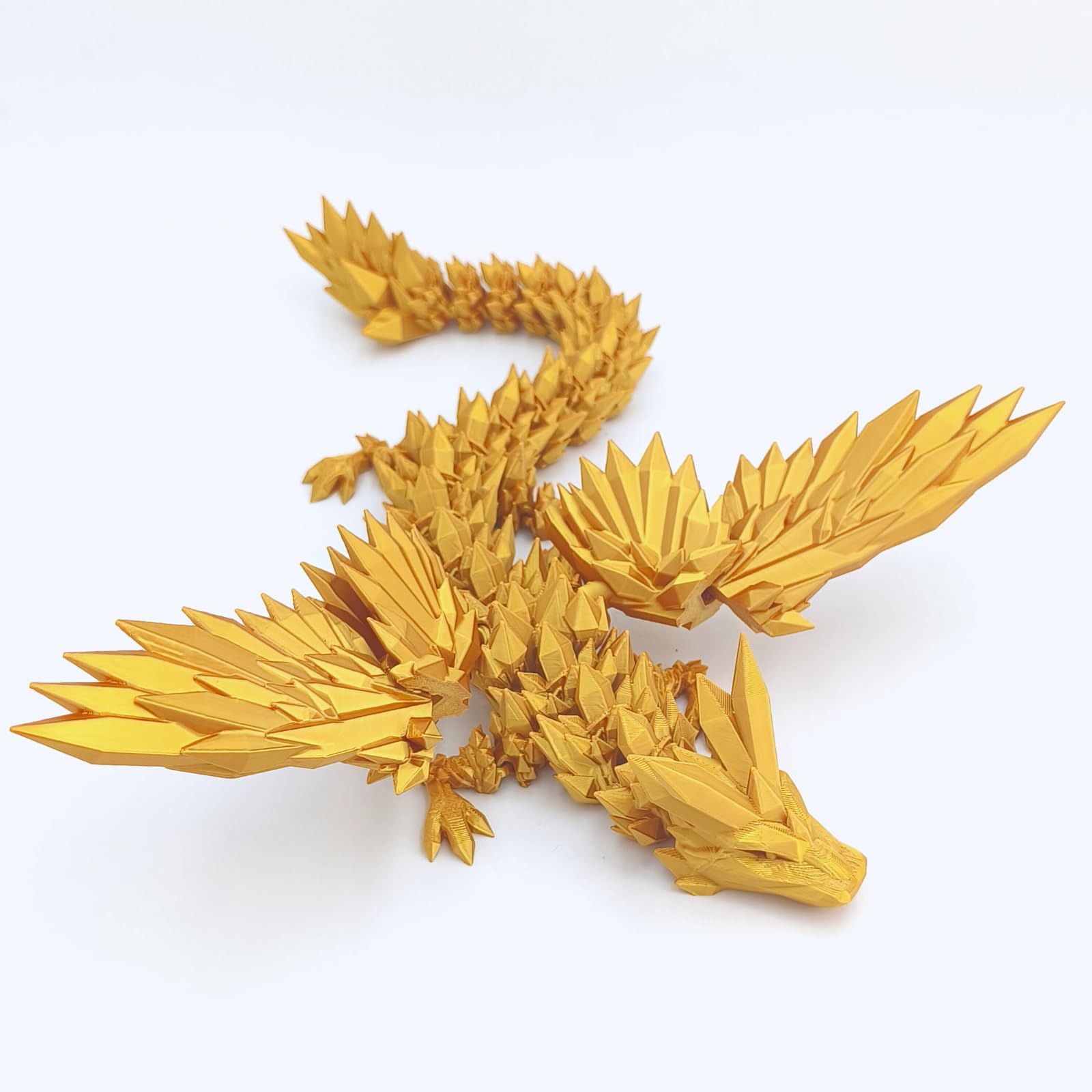3D Printed Dragon - 18 inch Flying Flexible Dragon with Wings, Home Decor, Birthday Gift, Desk Pet (Golden)