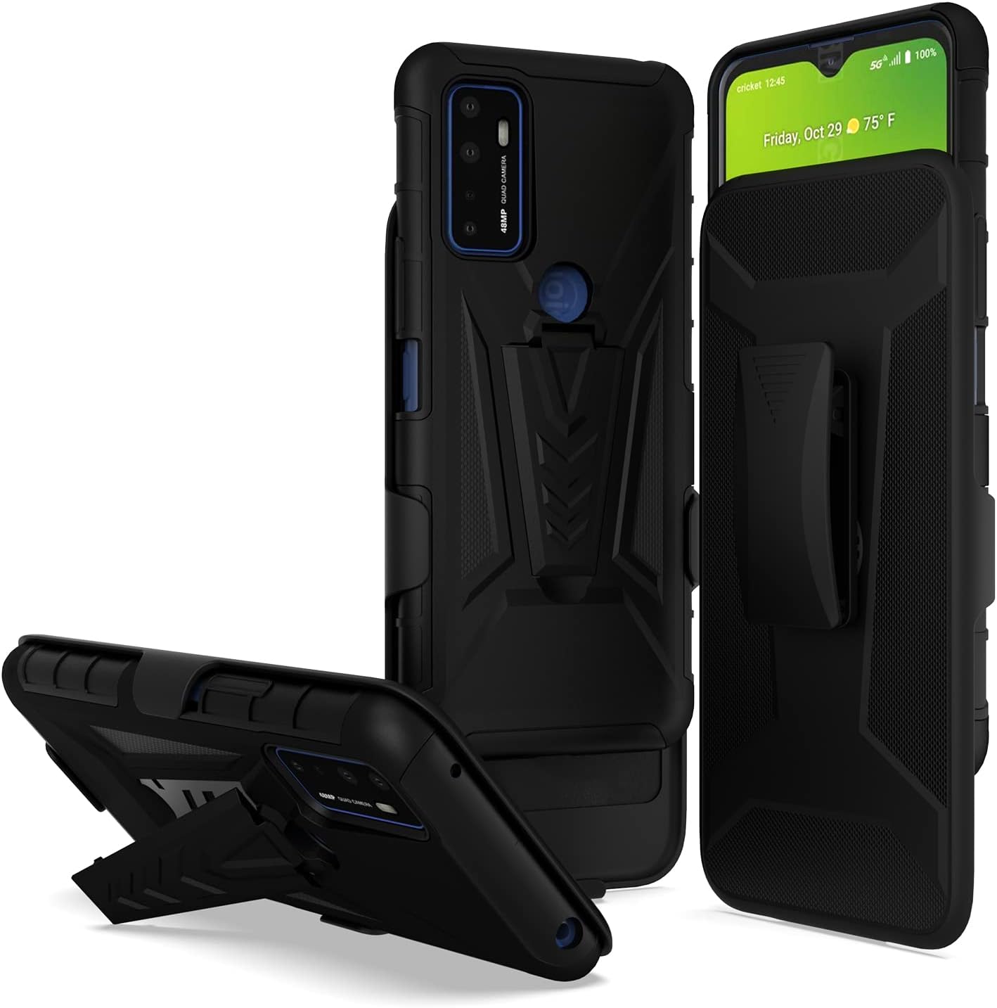 NKase Case for Coolpad SUVA / CP3669AANB (2021), Coolpad SUVA Phone Case with Belt Clip Holster Stand Kickstand Heavy Duty Hybrid Phone Cover Protective Case, Black