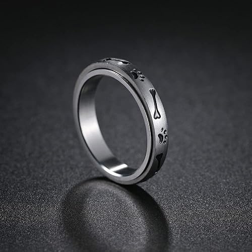 Miniatura 2 de Saalort Anillos giratorios para aliviar la ansiedad con diseño de patas de mascotas, anillo giratorio de hueso de cachorro y perro, anillo para