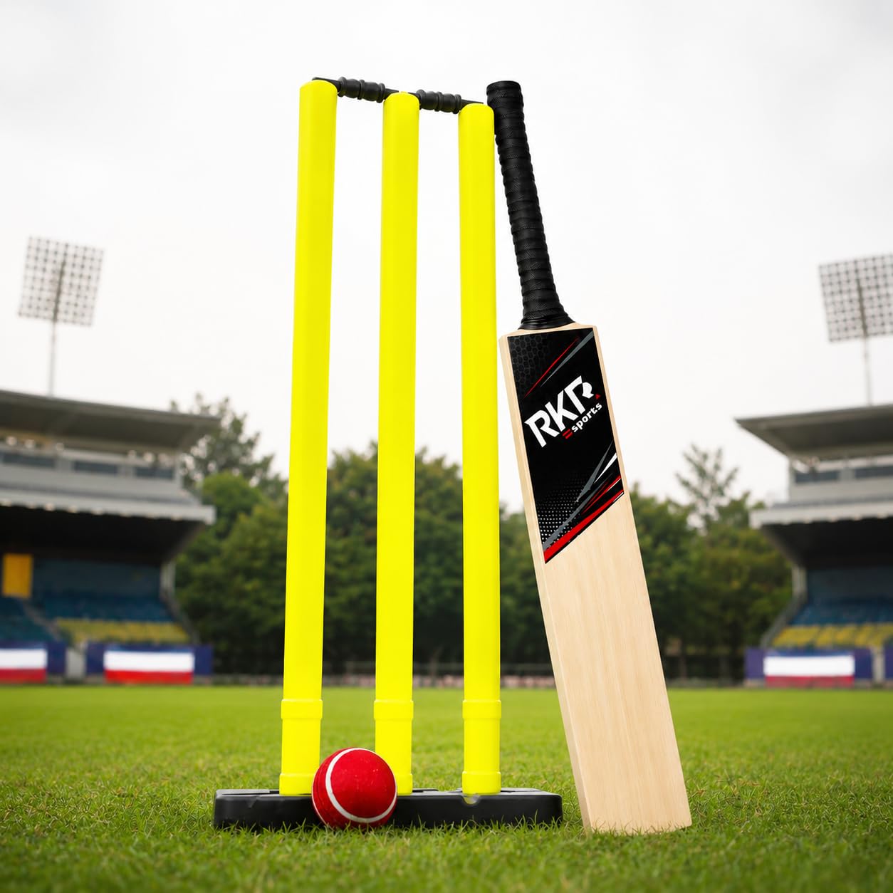 Cricket Set with Bat, Stumps, Bails and Ball | Complete Cricket Kit, Yellow Plastic Stumps, Rubber Grip Handle, Red Tennis Ball, Outdoor Play-image-14