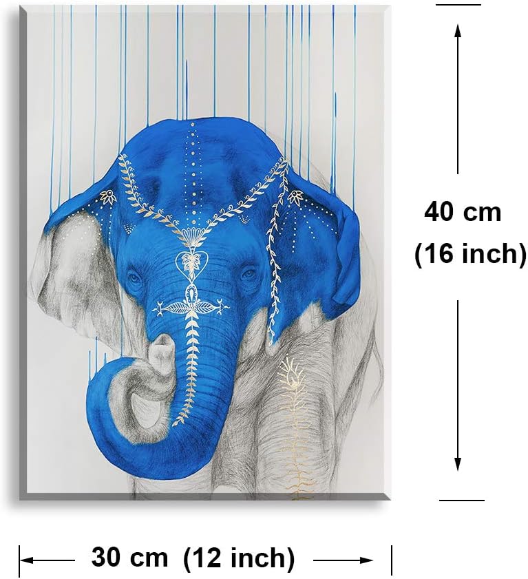 Tku's Blue Elephant Canvas Wall Art, Beautiful Animal Picture, 1 Piece Painting Home Decor for Bedroom Bathroom, Framed Ready to Hang (Waterproof) waterproof 12 in x 16 in Purple Blue Elephant