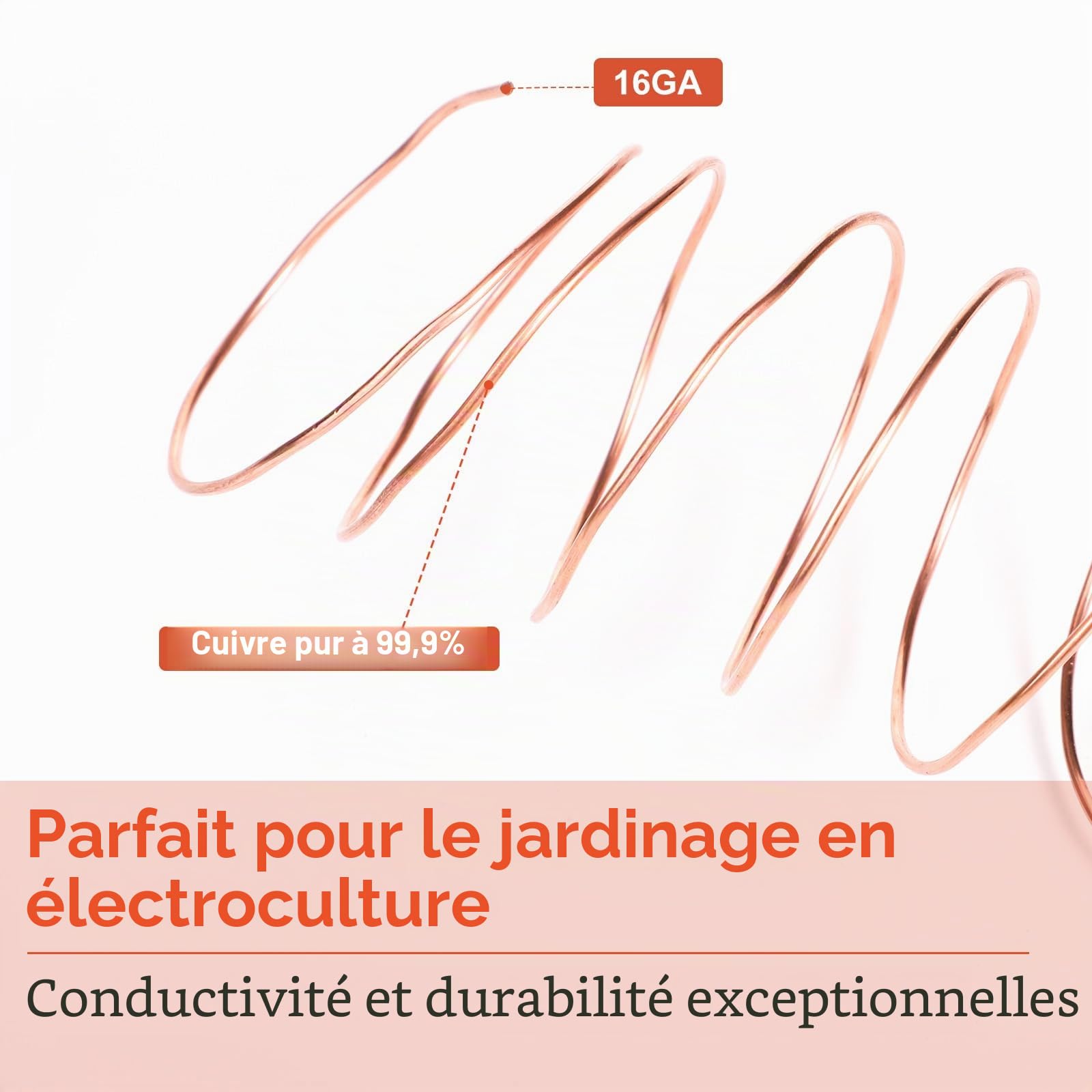 Antenne d'électroculture 20m, Fil de cuivre Pur Calibre 16, 99,9% Souple pour Jardinage et Croissance des Plantes