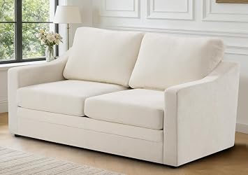 67 Chenille Loveseat Sofa w/Comfortable Back Cushions, Beige | Modern 2-Seat Couch w/Deep Seat Space, Upholstered 2 Seaters Sofa w/High Resiliency Foam for Living Room