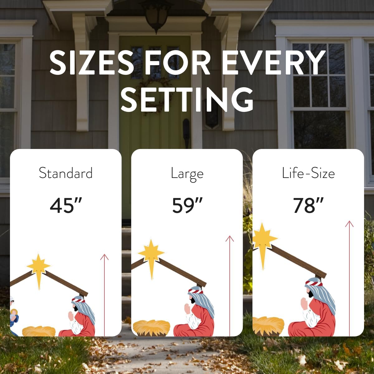 Holy Family Nativity Scene - 3 Weatherproof Nativity Set Figures for Outdoor Christmas Decoration - Easy to Assemble & Store - Standard, Colorful