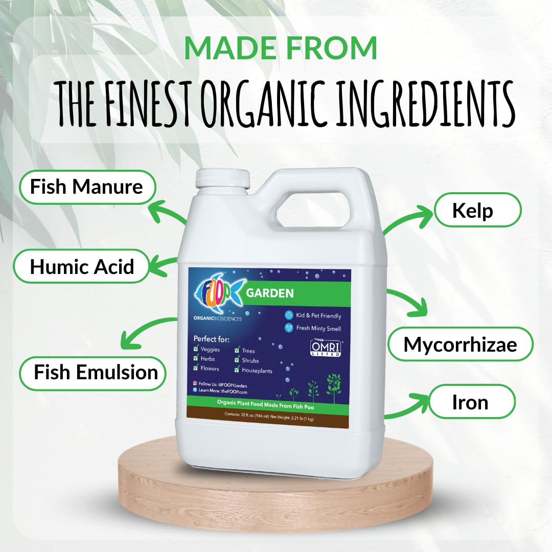 FOOP Garden - Organic Liquid Plant Food Made from Fish Manure (with Fresh Minty Scent) | Fish Fertilizer Alternative Perfect for Veggies, Herbs, Flowers,Trees,Shrubs | Kid&Pet Friendly (32oz) - Image 4