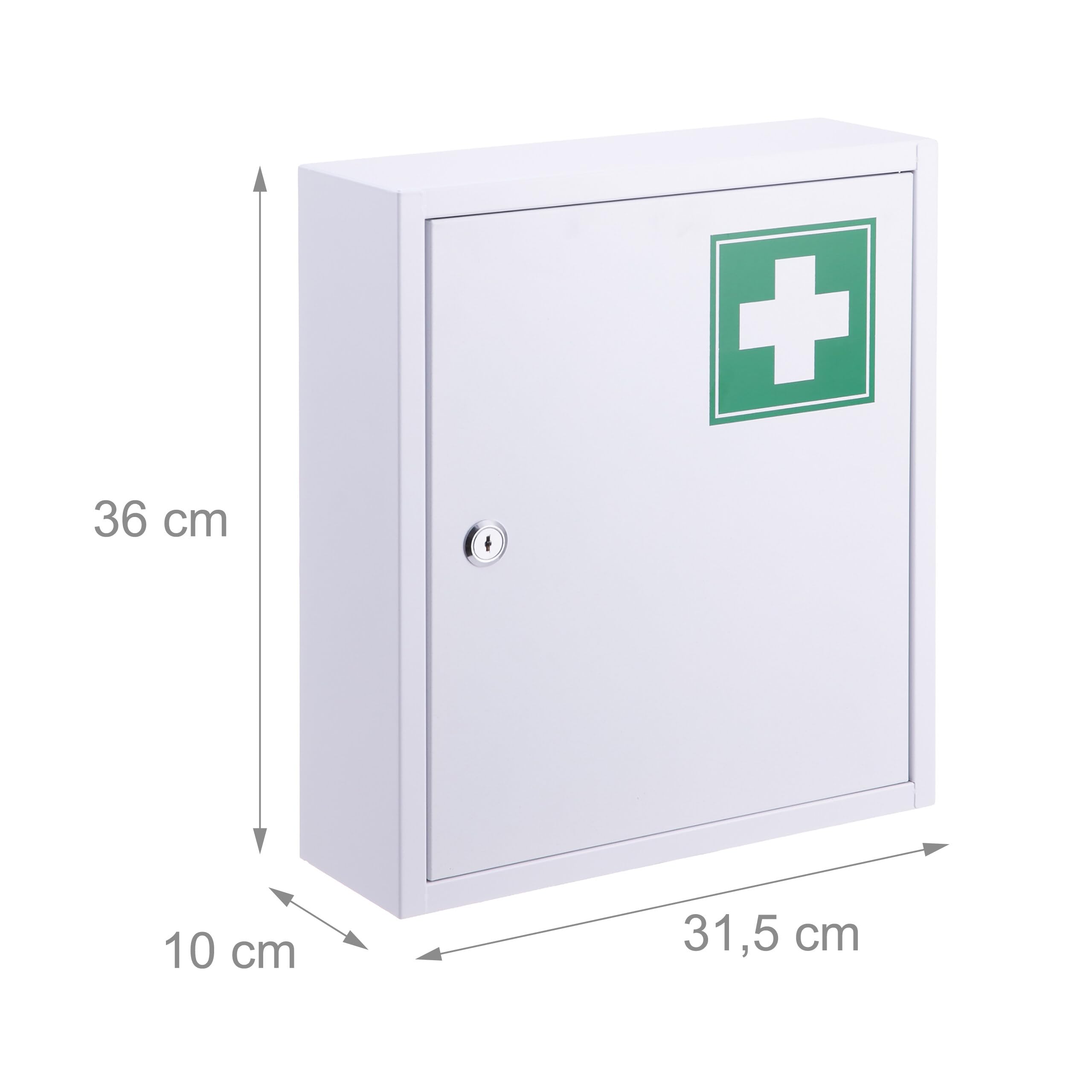 Relaxdays Armoire à Pharmacie verrouillable, 3 Compartiments, HxLxP 36 x 31,5 x 10 cm, pour médicaments, Blanc/Vert