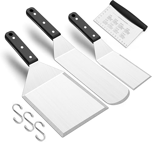 Leonyo Juego de 7 espátulas para plancha, espátulas de metal de acero inoxidable para parrilla Teppanyaki de hierro fundido, barbacoa, utensilios