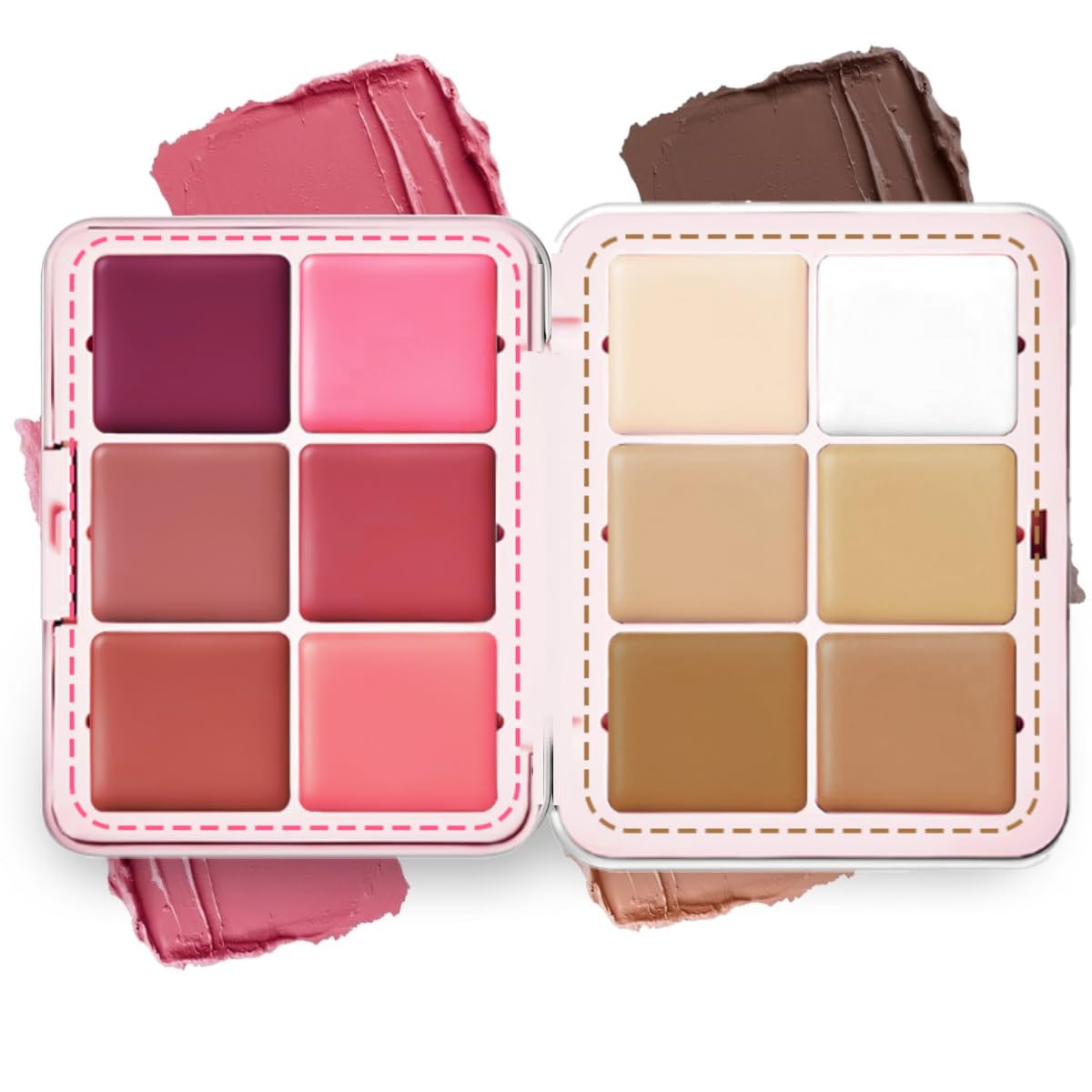 KARLORCreamy Blush Contour Palette, 12 Colors Concealer Blush Contour Palettes, 6 Creamy Rouge + 6 Concealer & Contouring Makeup Multifunctional Blushes Cream Matte Buildable Bronzer Palette
