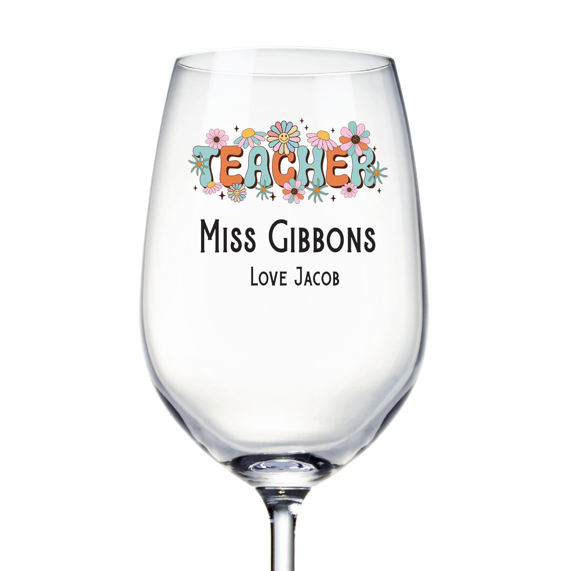 ukgiftstoreonline Personalised Floral Teacher Wine Glass Gift Keepsake