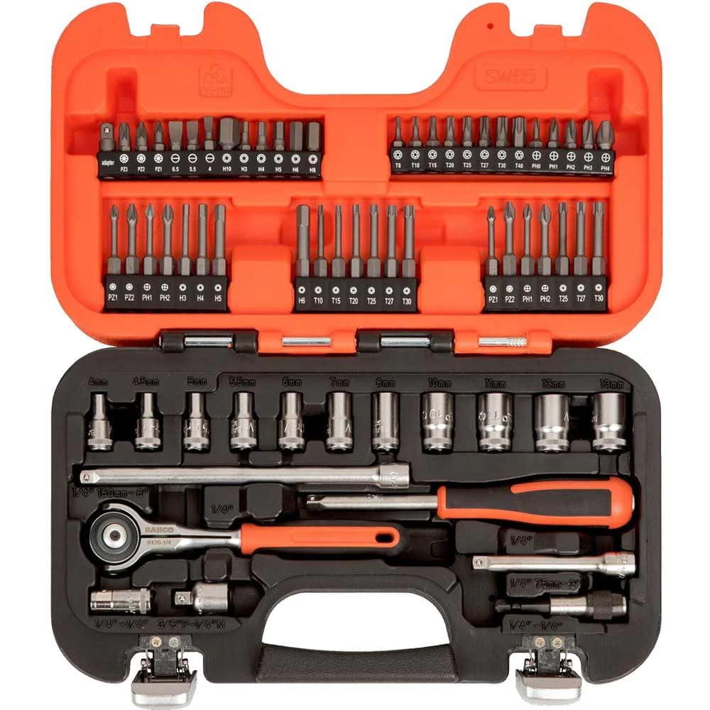 BAHSW65 65PC 1/4IN SQDR Socket Set (Swivel), Orange