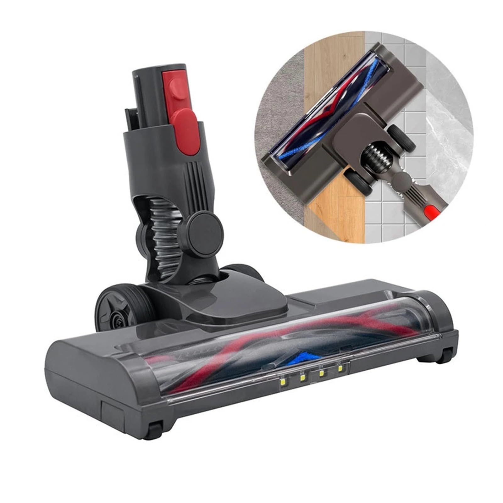 Cabezal de cepillo giratorio suave con luz LED for suelos de madera, compatible con aspiradoras inalámbricas Dyson V15, V10, V11, V8 y V7, boquilla antirayaduras.