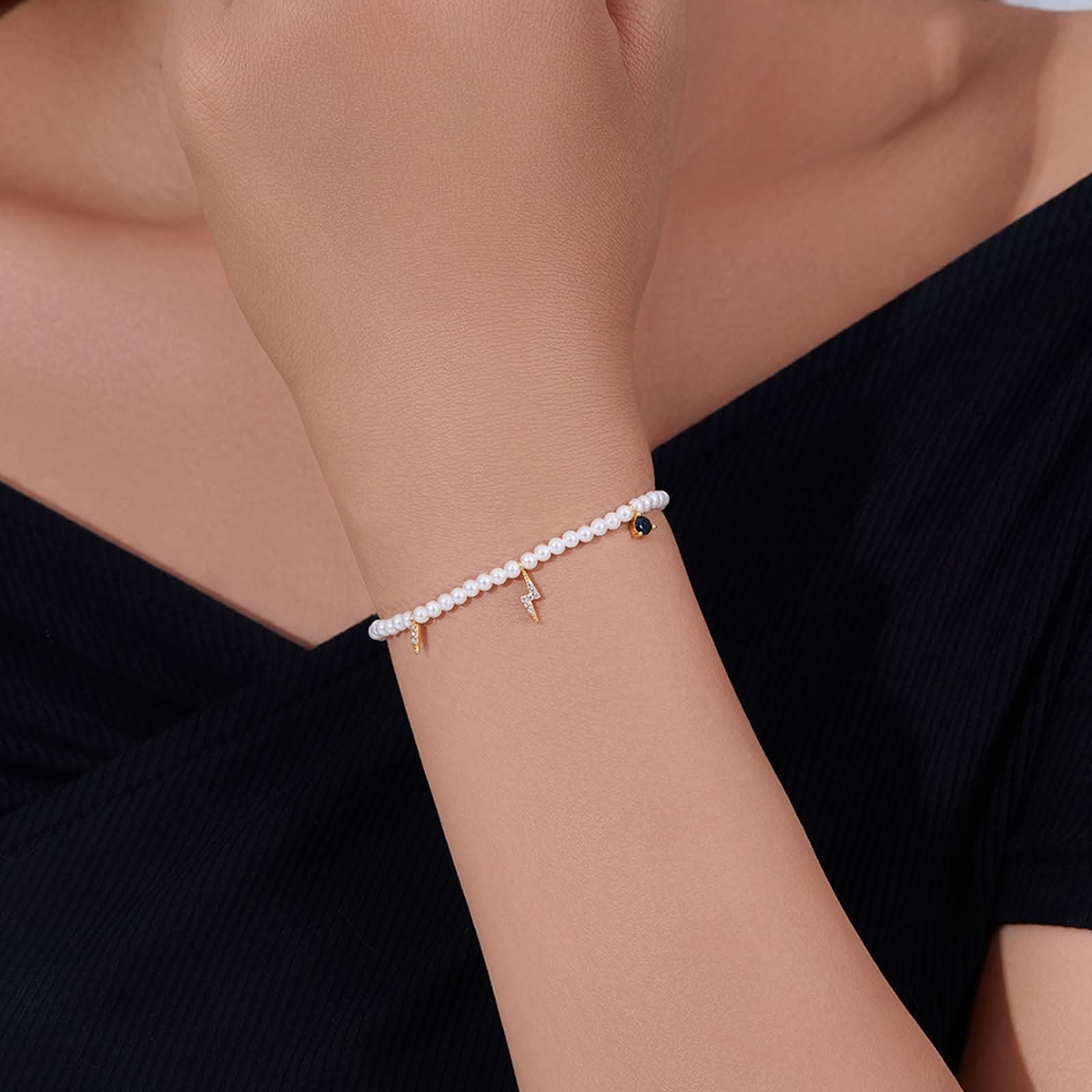 Pulseras de Mujer Oro 9 K / 14 K / 18 K, Perlas con Diamante y Zafiro, Cadena Extensible 16 CM + 5 CM, Pulseras Mujer de Oro