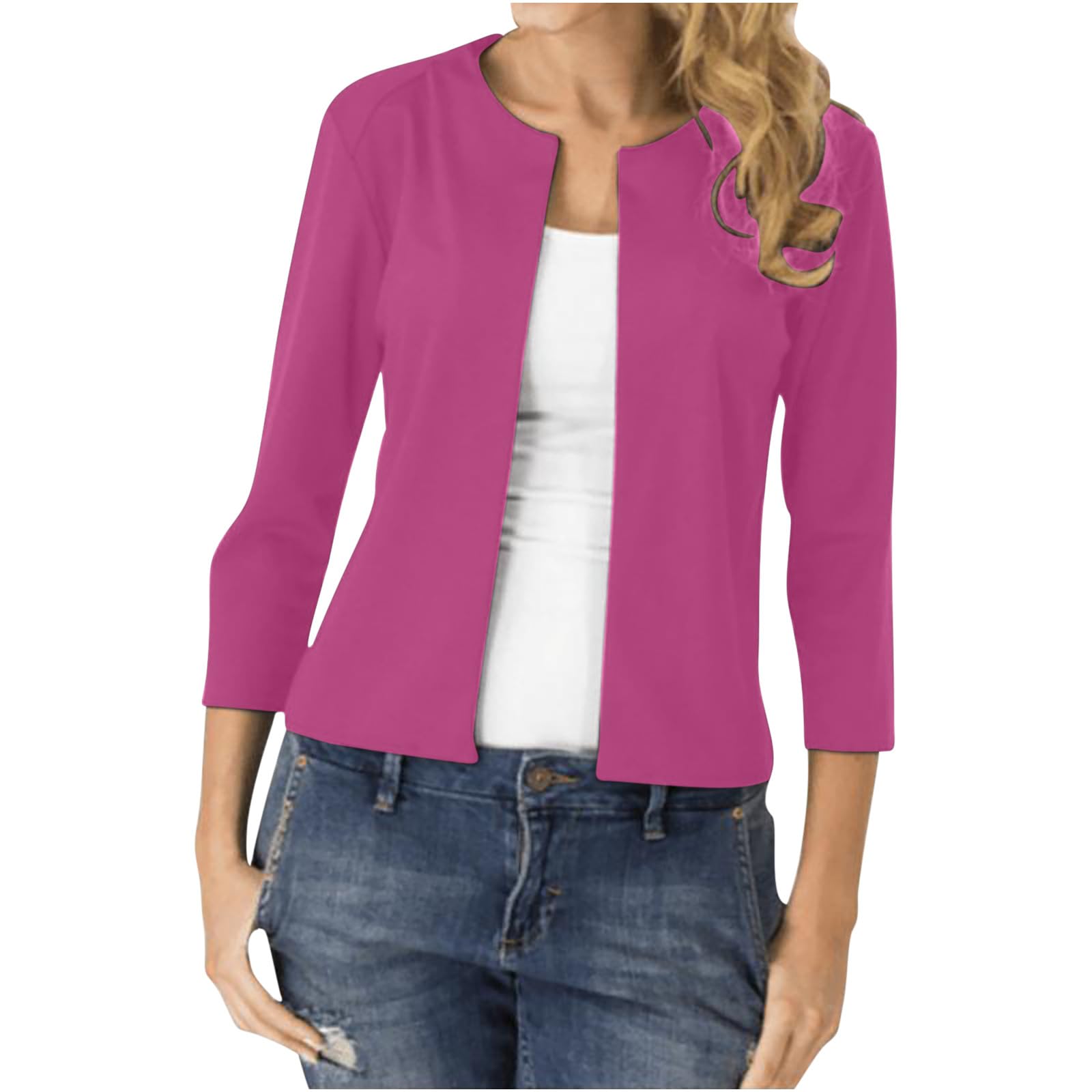 Womens Jackets Business Casual Blazer Open Front Cardigan Slim Fit 3 4 Sleeve Jacket Outerwear Fashion Spring Clothes