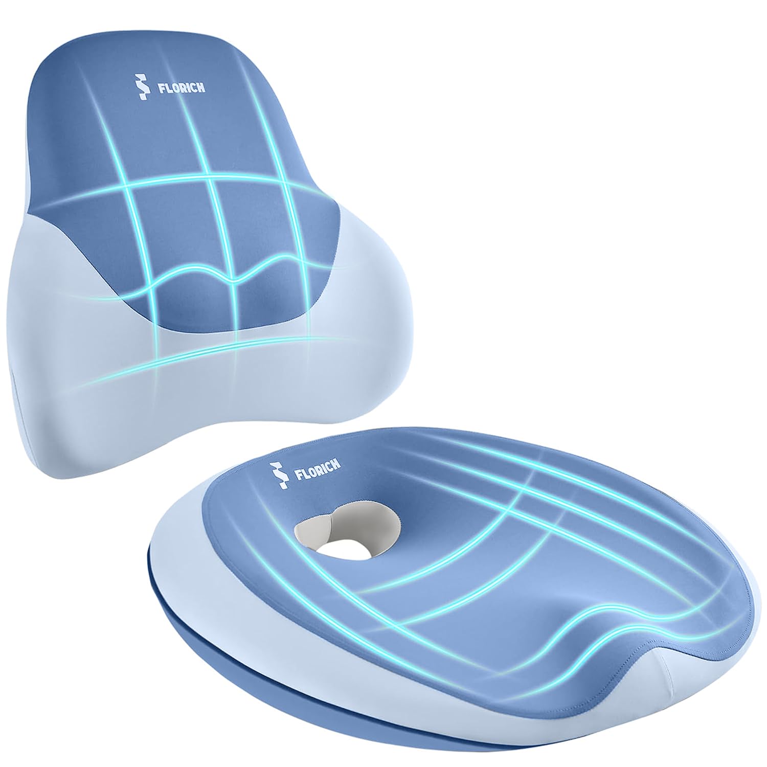 FLORICH Seat Cushion Lumbar Support Pillow for Office Chair, Car Lower Back Support, Ergonomic Desk Chair Pillow for Butt and Back Support of Memory Foam Seat Pad(Blue)