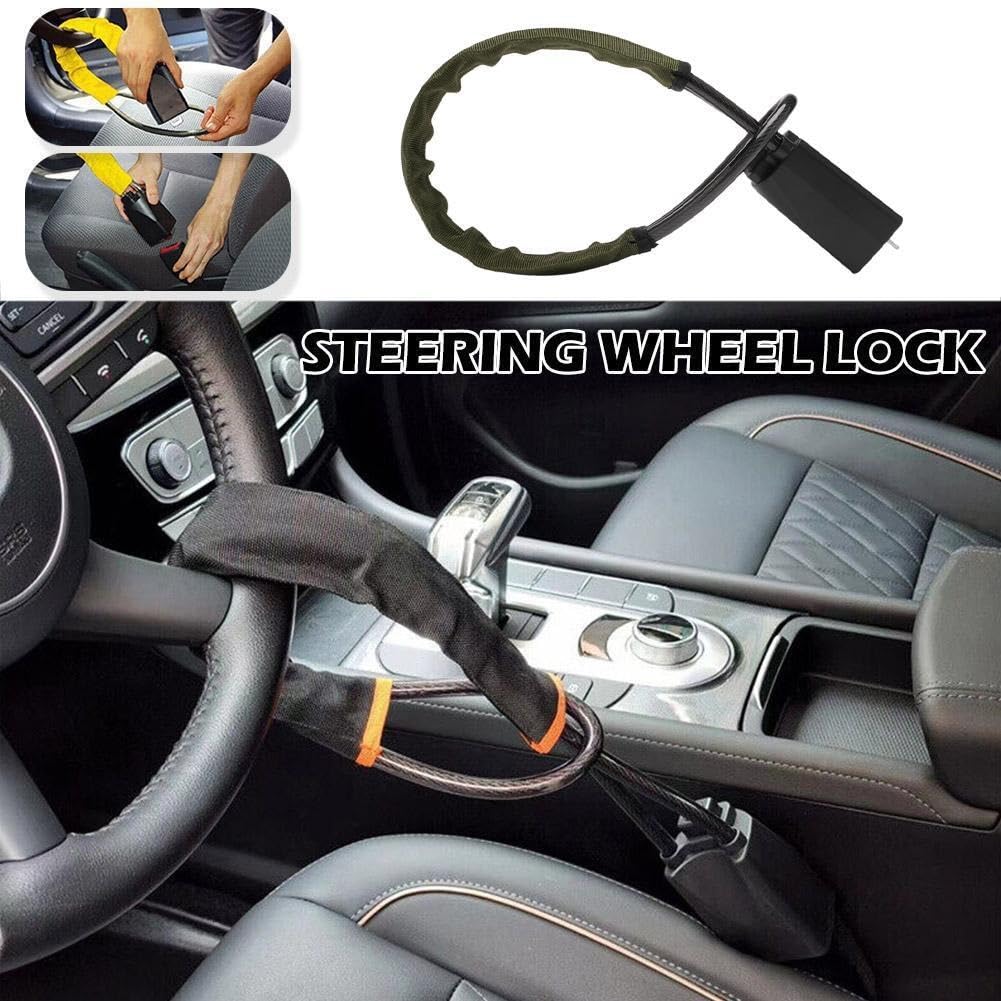 Serrure antivol pour volant de voiture, serrure pour, boucle ceinture sécurité, câble en acier rétractable Bloque Volant Ceinture(A)