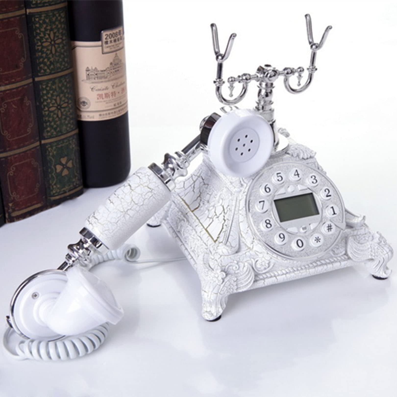 Telefon zabytkowy, antyczny telefon stacjonarny z tarczą przycisków, klasyczne telefony dekoracyjne do domu, telefon retro na kablu, żywica