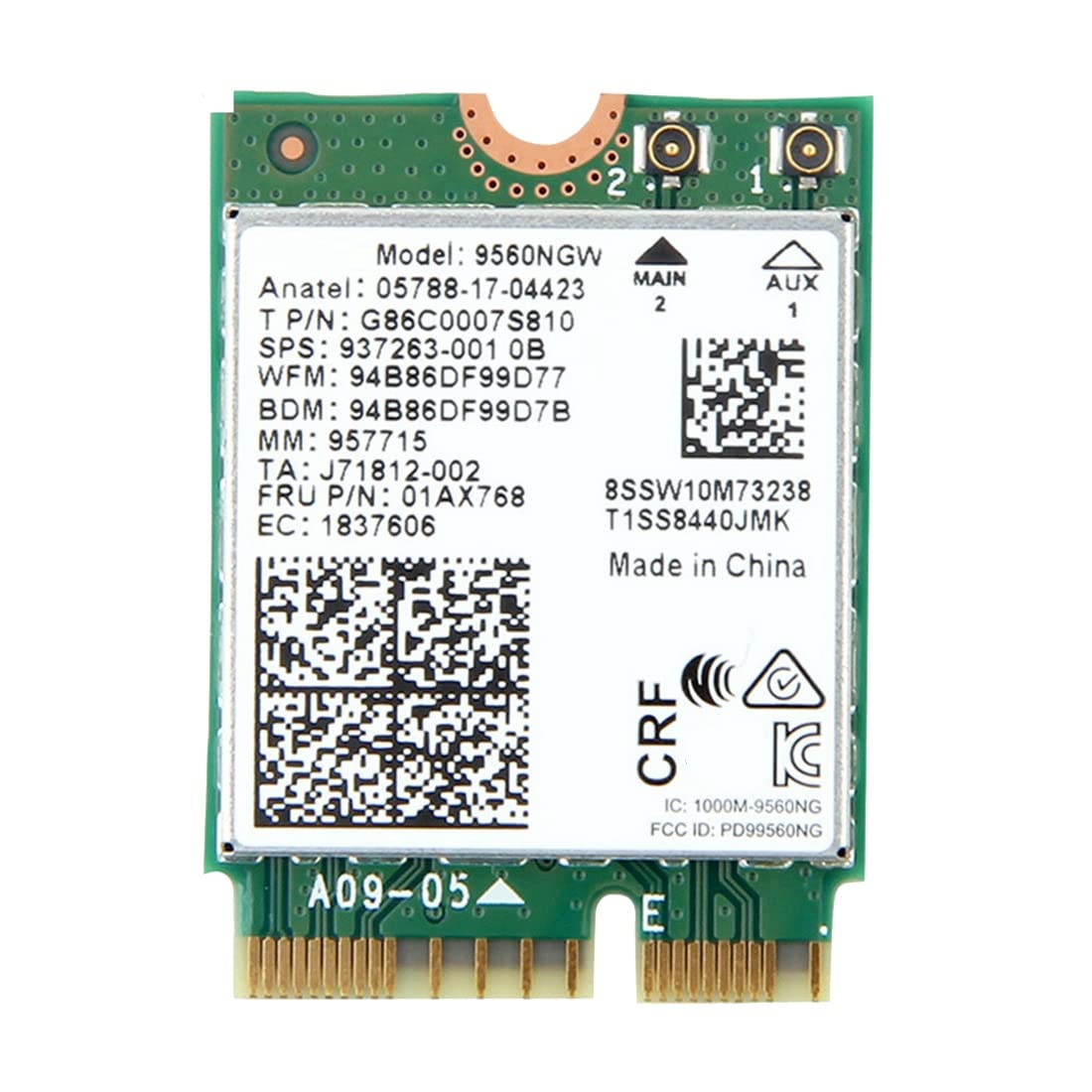 9560NGW Scheda WiFi + Antenna 1730Mbps AC 9560 Dual Band 2.4G+5G BT 5.0 802.11Ac M.2 CNVI 9560NGW Adattatore Wireless