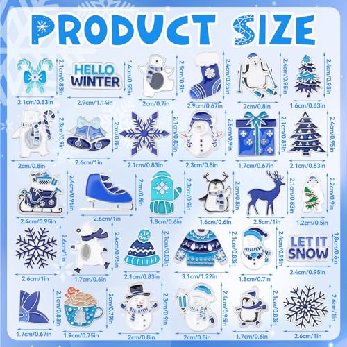 Image of SANNIX 60Pcs Winter Pins, Christmas Winter Enamel Lapel Pins Snowflake Snowman Polar Bear Penguin Brooch Pins Blue White Christmas Holiday Pin Badge for Clothes Bags Hats Accessories Gifts, 30 Styles