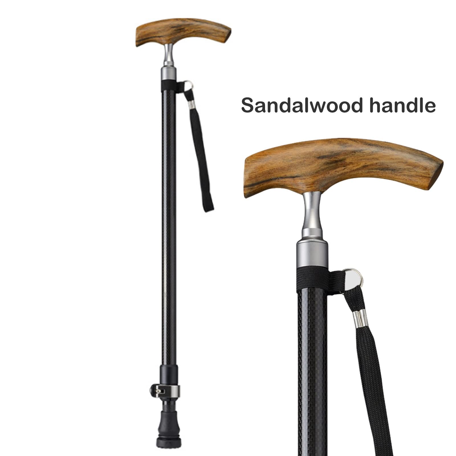 Bastón para Caminar, Bastón Retráctil Portátil de Fibra de Carbono, Ayuda de Movilidad de Equilibrio Ligero con Mango Ergonómico Y Correa para La Muñeca