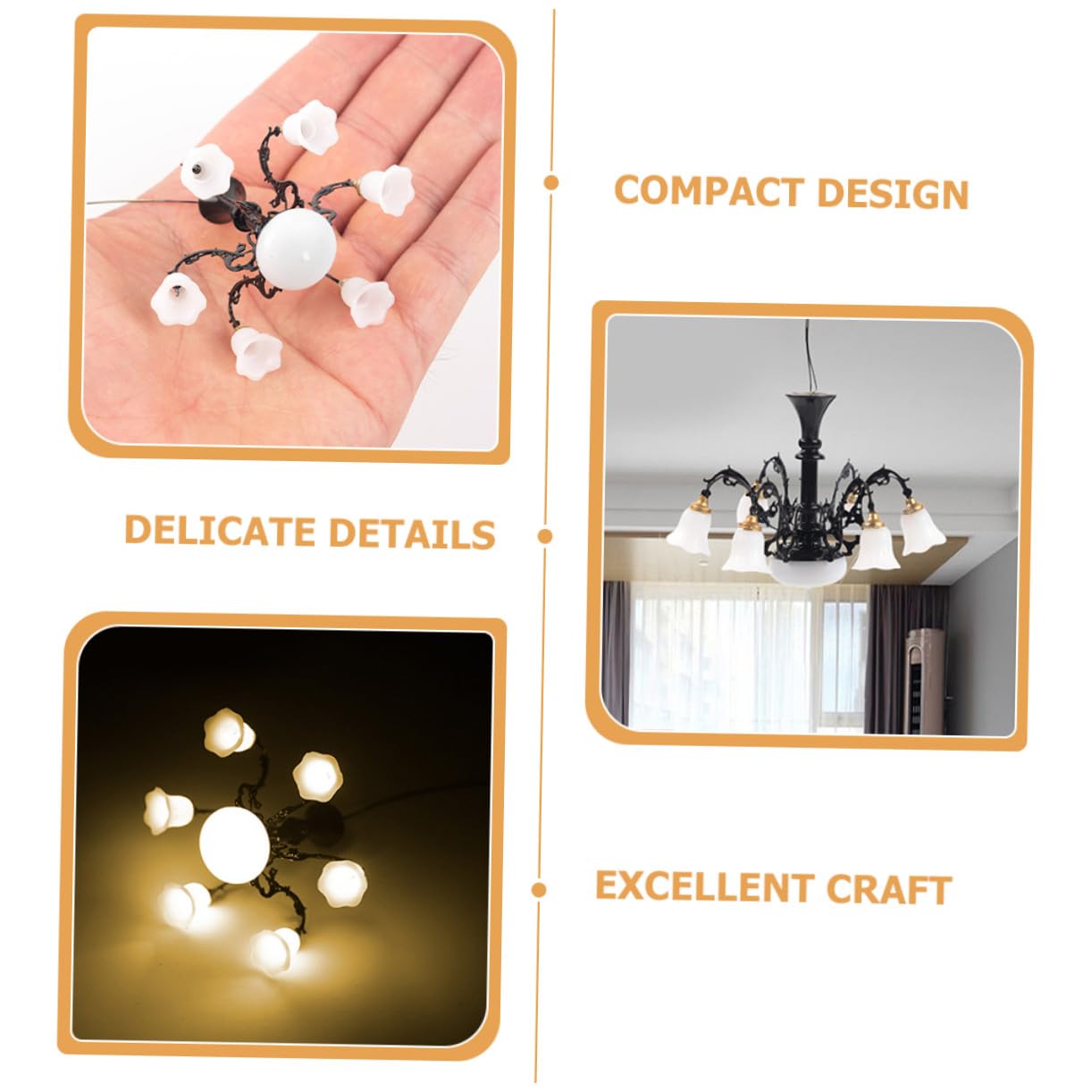 Lámpara de Araña y Abs Diseño Mini para Casa de Muñecas en Miniatura Decoración Metálica Adecuado para Escenas de Vida en Miniatura y Decoración de Habitación