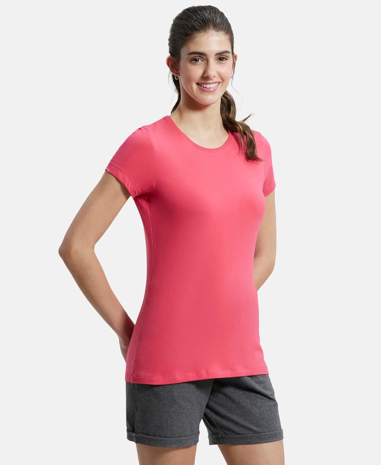 Jockey 1515 Women's Super Combed Cotton Elastane Stretch Regular Fit Solid Round Neck Half Sleeve T-Shirt 2 61Yp2GyOUKL. SL1500