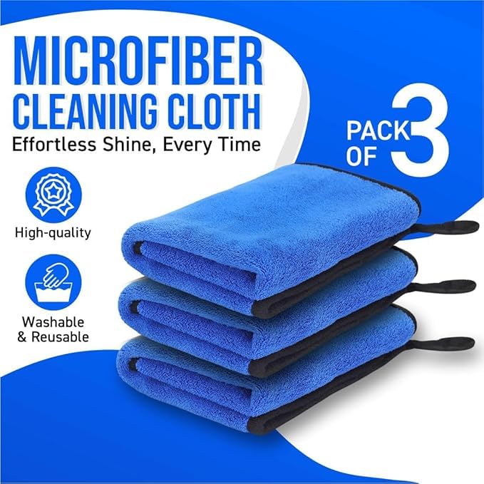 Image of Btag Microfiber Cleaning Cloth, 40x40 cms 600 GSM | Highly Absorbent,Lint and Streak Free, Multi-Purpose Wash Cloth for Kitchen,Car,Window,Stainless Steel,Silverwear(Dark Blue 40x40cms) Pack of 3