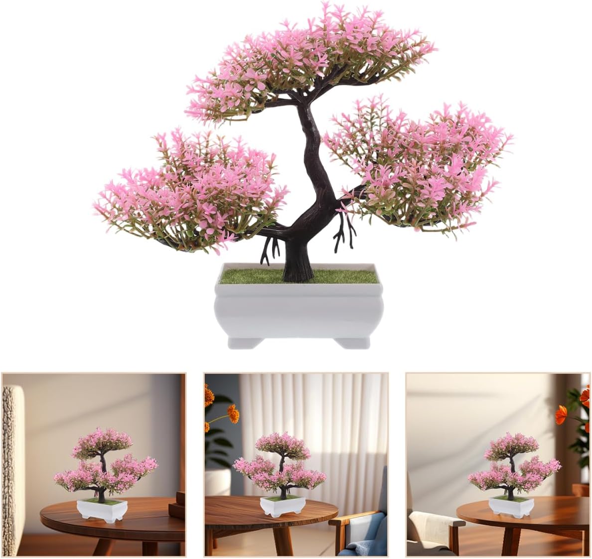 Realistic Artificial Bonsai Tree Small Potted Faux Pine Plant for Desk Decoration Home Office Entryway Accent 9.05X8.66X4.72In
