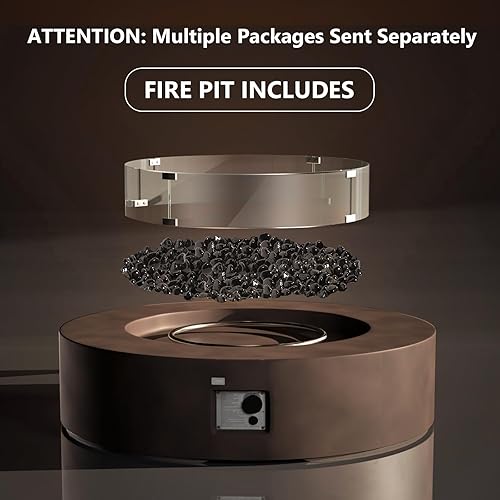 Miniatura 6 de COSIEST Mesa de centro para fogata de propano para exteriores con base redonda de bronce oscuro de 40.5 pulgadas, quemador de acero inoxidable de