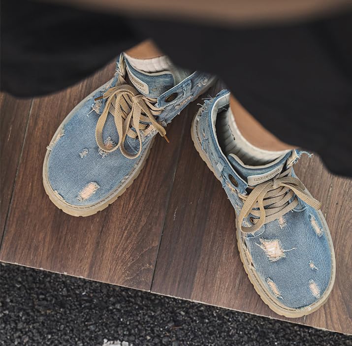 Men's Retro Denim High-Top Sneakers Durable Thick Sole Lace-Up Casual Shoes for Outdoor & Everyday Wear3