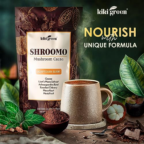 KIKI Green SHROOMO: Mushroom Coffee Alternative | Master Blend of Lion's Mane, Ashwagandha for Mental Clarity, Energy & Focus, Maca Root, Roasted Chicory, Monk Fruit | Cacao Coffee Alternative 8 oz - Image 3
