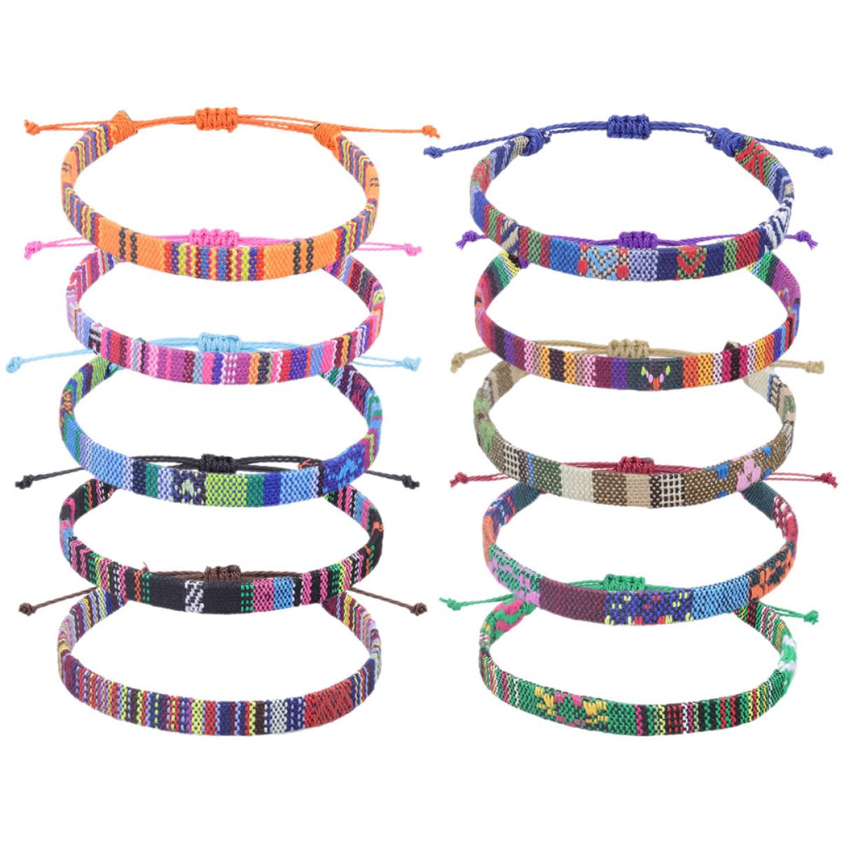 Lot de 10 Bracelets Femme Cordon Tissés en Tissu Ajustables Style Ethnique Rétro pour Plage Décor Poignet Léger et Coloré