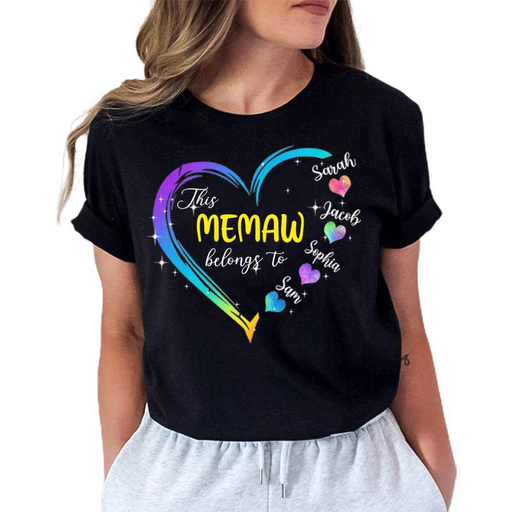 LOVELY POD Personalized Mother's Day Shirts - Grandma Heart T-Shirt, Mom, Casual Graphic Tee S-4XL