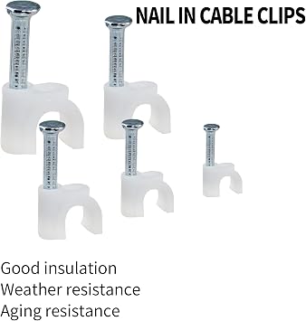 Bonsicoky 6mm White Nail Cable Clips, 100Pcs
