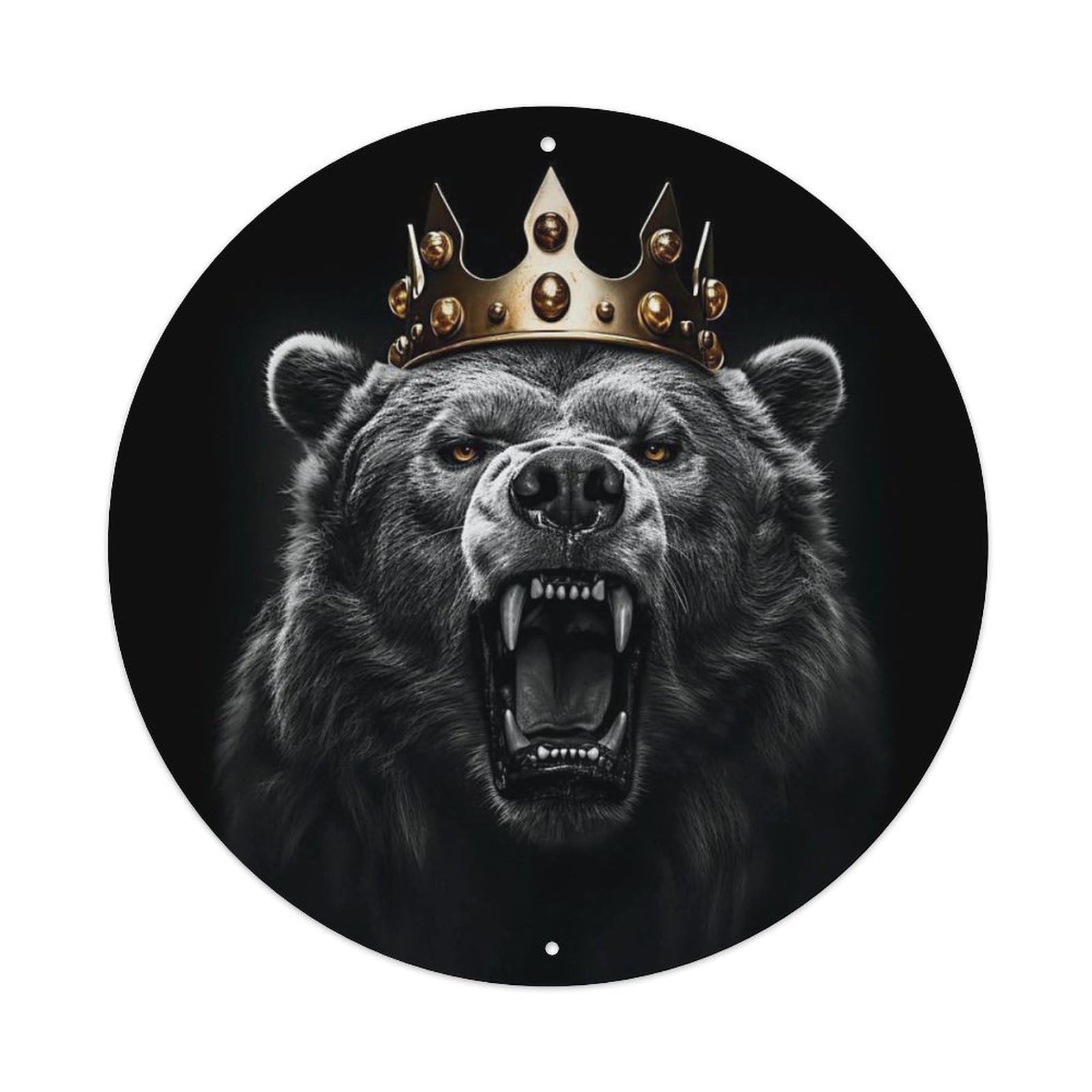 Animal Grizzly Bear Roaring Bear with Golden Crown King of Forest Vintage Metal Tin Sign Plaque Wall Decor for Cafe, Club Bar, Office, Garden Metal Poster 8x8Inch