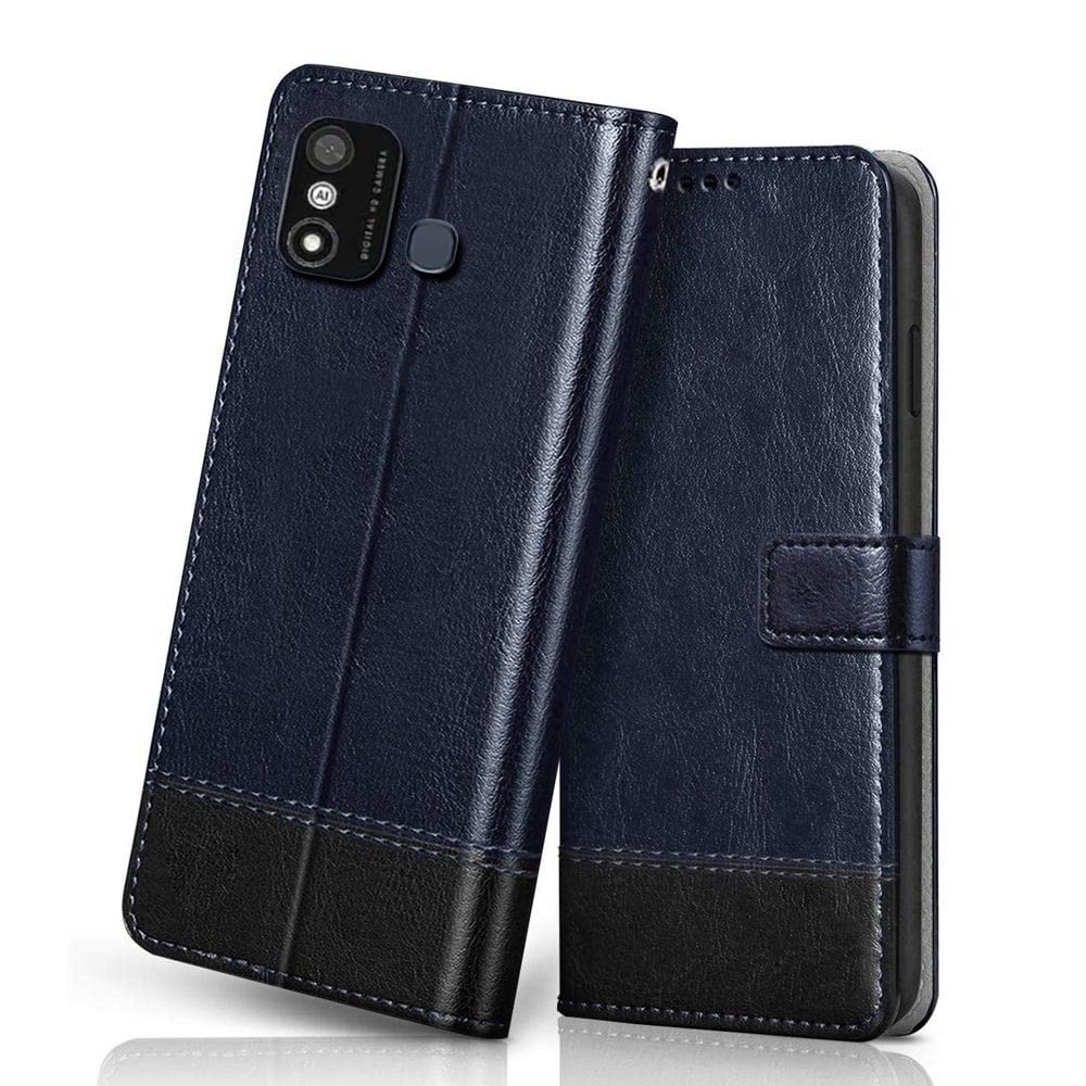 Winkel Premium Vegan Leather Dual Flip Magnetic Mobile Cover Case|Kickstand & Card Holder|360 Degree Grip Protection| Wallet Type with Magnetic Closure for Itel A27-(Blue with Black) (B09VCNHHLV) Amazon Price History, Amazon Price Tracker