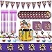 Stoviglie per Feste di Compleanno, 1 Tovaglia 108 * 180 cm + 10 Striscioni Triangolari + 10 Piatti 7 Pollici + 10 Forchette + 10 Coltelli + 1 Torta Topper + 24 Cupcake Topper + 20 Tovaglioli
