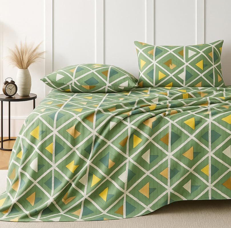 BSB HOME 300 TC Cotton Microfiber XXL Super King Size Bedsheet for Double Bed, Without Joint King Size 108 Inches X 108 Inches, 9 Feet, 275 X 275 cm with 2 Large Size Pillow Covers - Olive Green