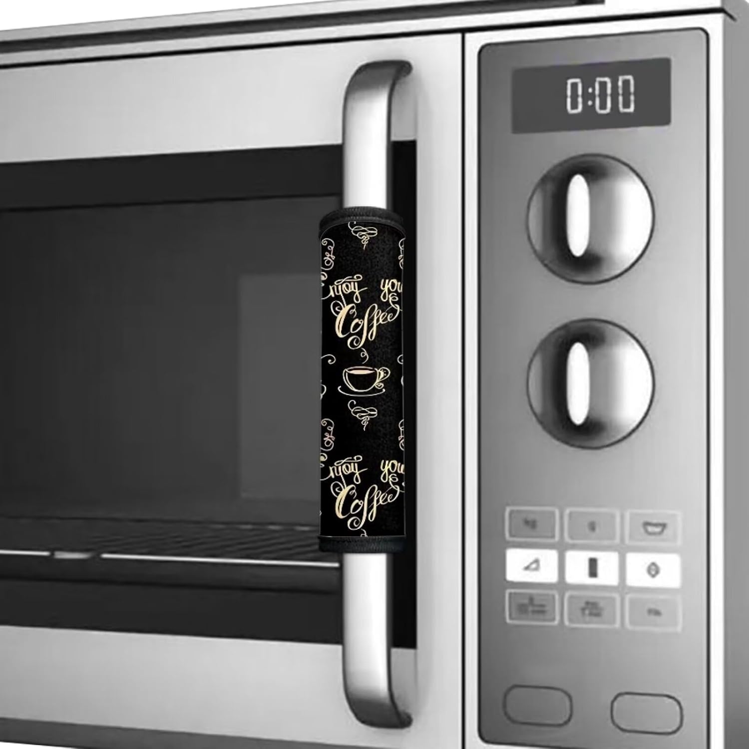 6 PCS Refrigerator Door Handle Covers Washable Anti-Skid Protector for Fridge Dishwasher Oven Keep Off Fingerprints Oil Stain Food Spot for Home Kitchen Decor, Enjoy Your Coffee-Black