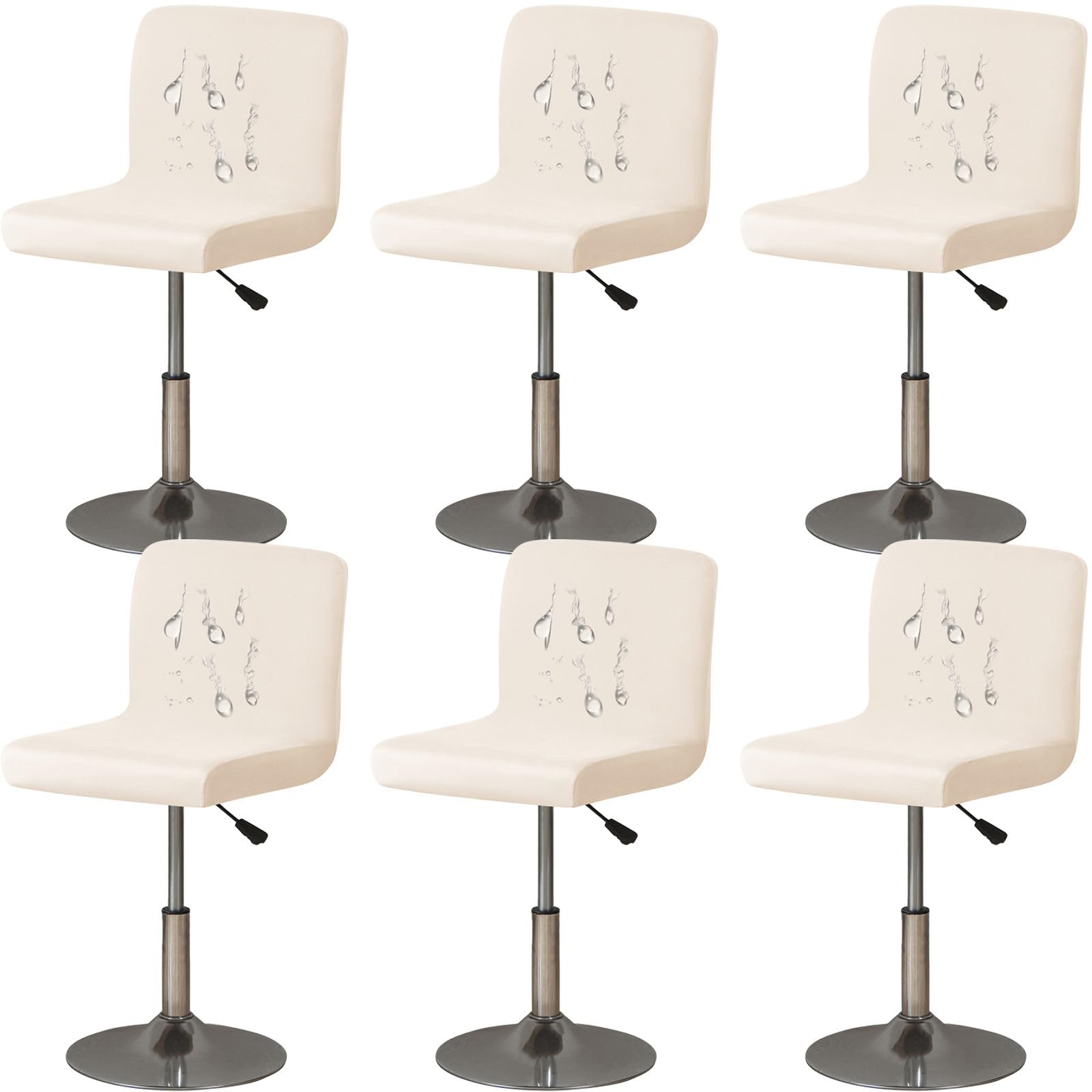 ZRCYXDW 6 Pack Spandex Bar Stool Covers, Soft Water Resistant bar Stool Chair Covers with Backs Barstool Protector slipcovers with Elastic Bottom Stool Cover Removable-Cream-6 Pack