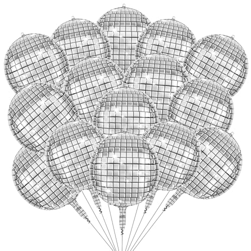 AXFEE Globos de Discoteca,15 globos grandes de bola de discoteca de 22in,4D lámina de aluminio Globo de disco,diseño de sellado automático,para Retro Party,Boda,Cumpleaños Carnaval(espejo）
