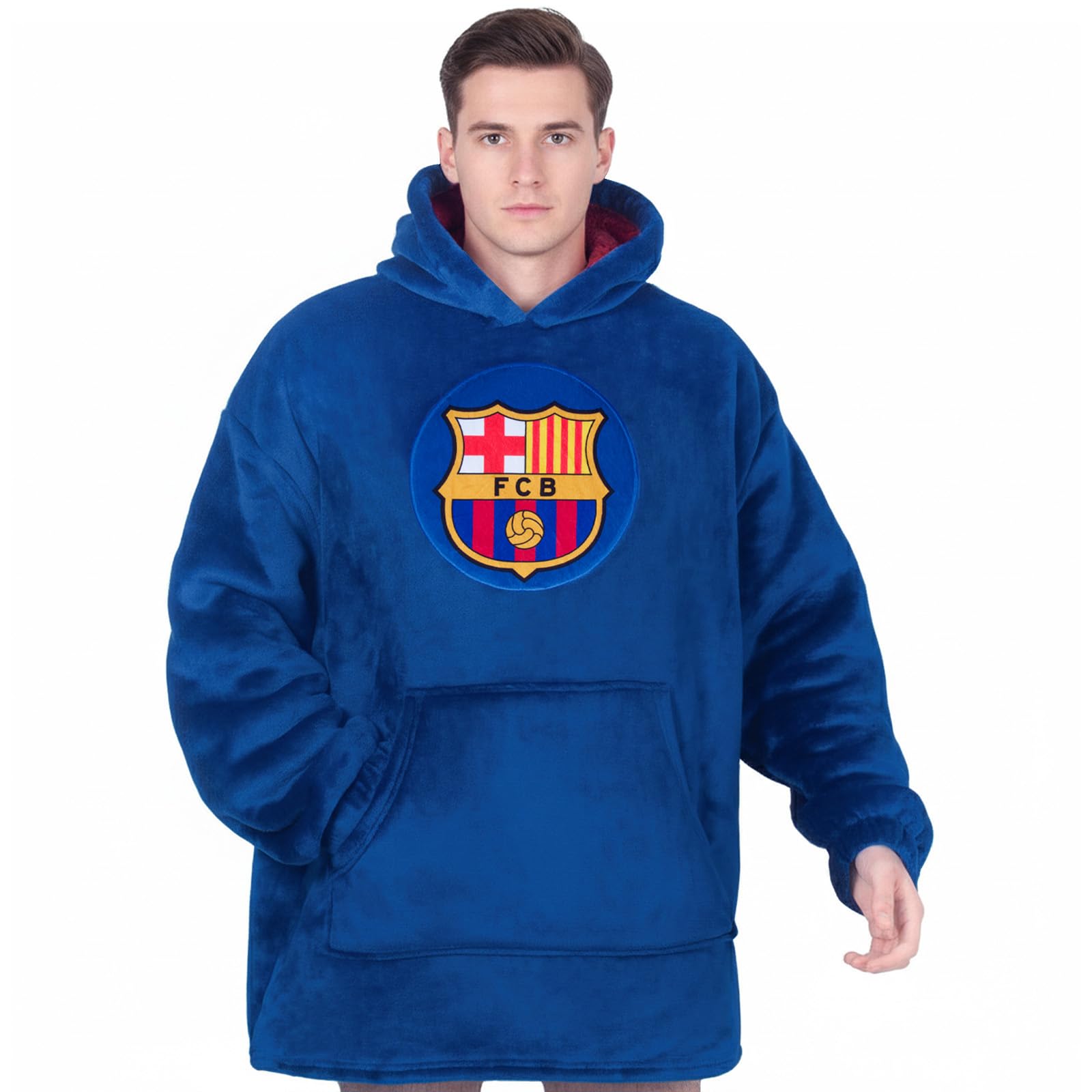 FC Barcelona Adults Oversized Hoodie Blanket - Official Football Gift, Blue, Size S-L