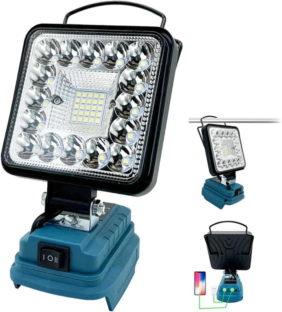 Lampa akumulatorowa do akumulatora Makita 18 V, 48 W, 4800 lm, lampa robocza LED, reflektor przenośny reflektor na plac budowy, z 2 USB, na kemping, naprawy samochodu, zamiennik do Makita DML816 (bez