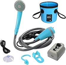 mingzhe Chuveiro de acampamento portátil com balde de água dobrável 20L bomba de chuveiro ao ar livre cabeça de chuveiro recarregável para acampamento caminhadas mochila de viagem