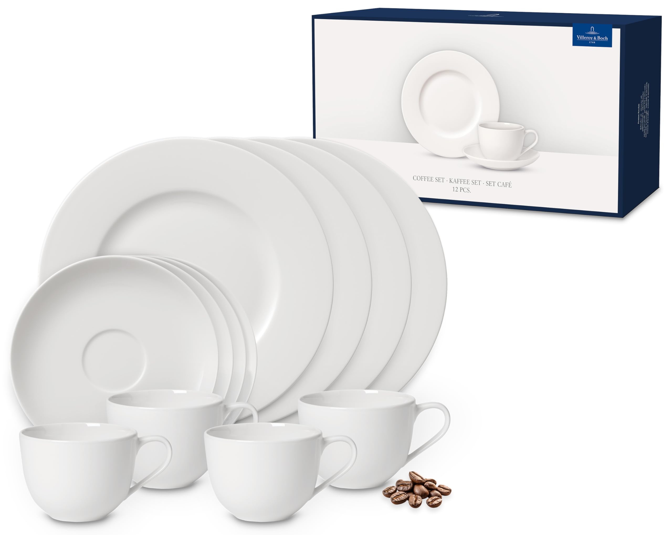 Villeroy & Boch - for Me Kaffee-Service 12-teilig Weiß, Spülmaschinenfest, Mikrowellensicher, Geschirrset für 4 Personen, Kaffeeservice, Porzellan Geschirr Set, Premium Porzellan