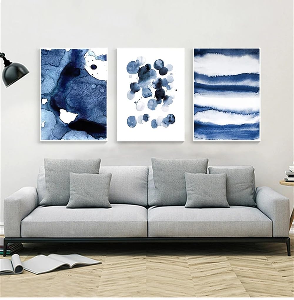 WUHBCZ Canvas Paints-Nordic Modern Abstract Geometric Graphics Blue Spots Posters Art Canvas Pictures for Living Office Bedroom Room Home Decoration-60 * 80cm/3PCS (No Frame)