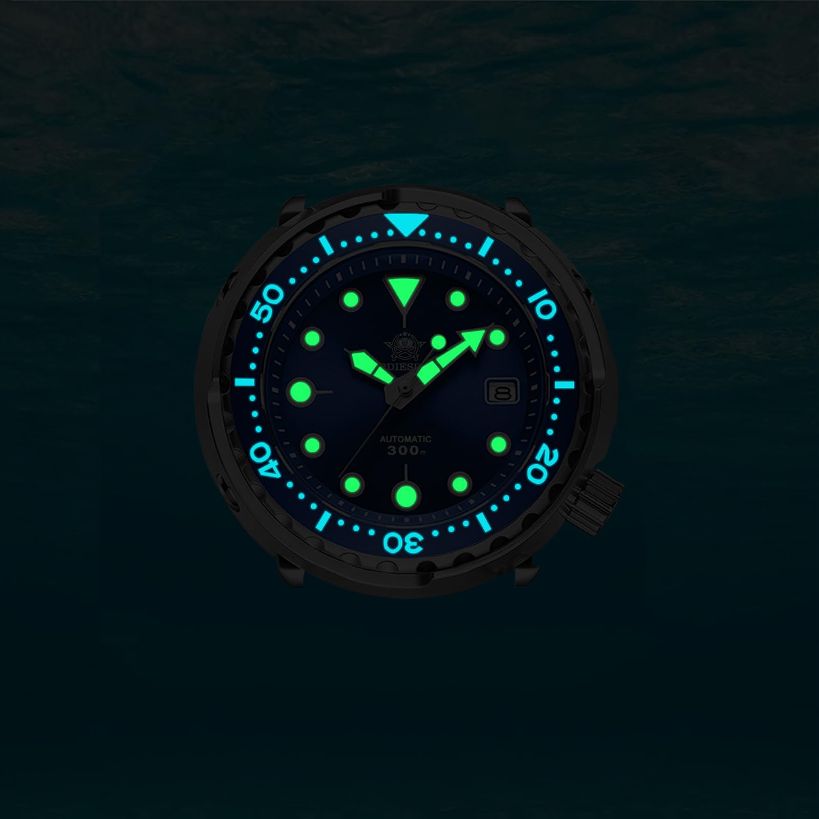 ADDIESDIVE Montre de plongée automatique pour homme NH35 étanche à 300 m de diamètre avec miroir en cristal saphir et cadran suisse lumineux de 47,5 mm, bleu, Montre de plongée, plongeur, mécanique