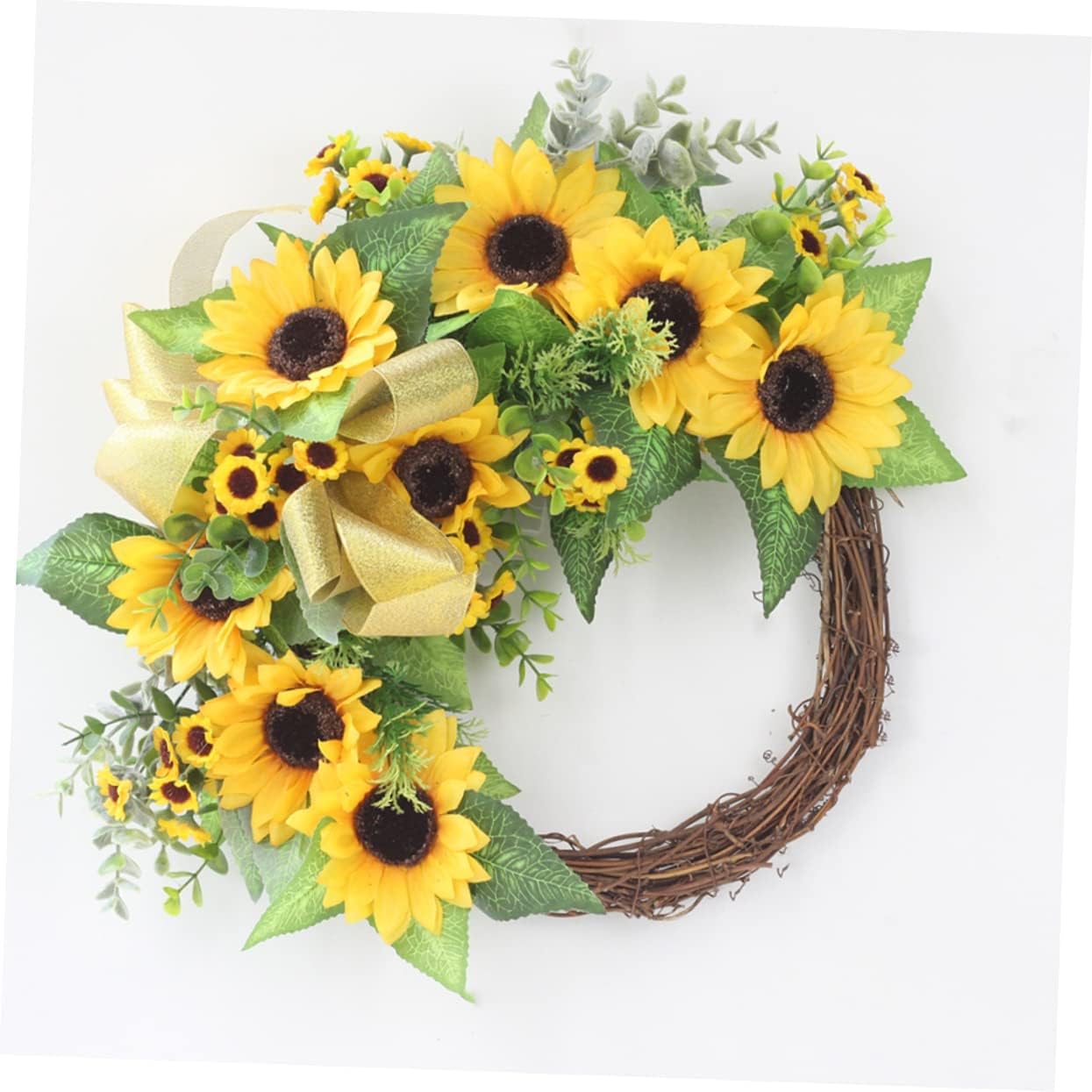 Artificial Sunflower Wreath Greenery Garland Rustic Front Door Decor 24 Yellow Floral Arrangement for Home Wedding and Outdoor Use