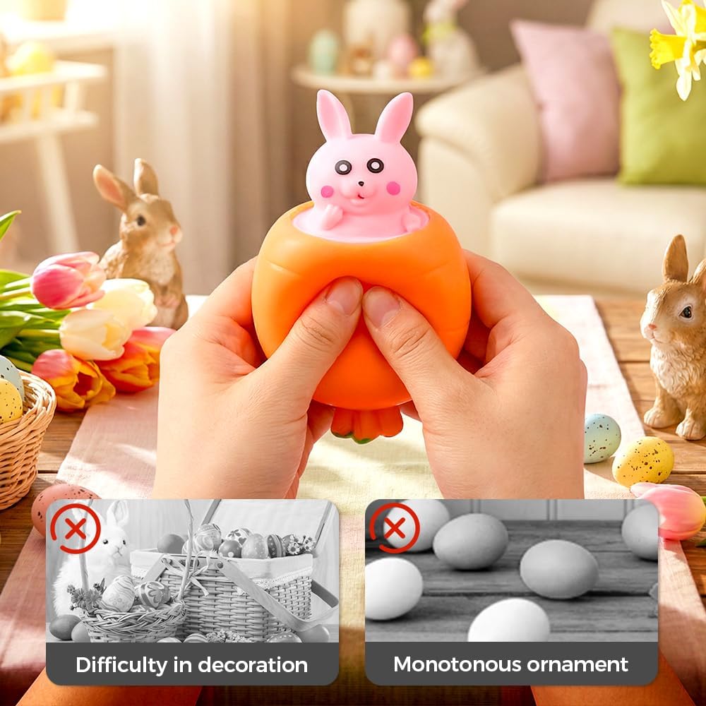 Easter Basket Stuffers, 2026 New Easter Carrot Bunny Squeeze Toys, Easter Basket Essentials Easter Decorations Gifts for Adults Teens (2 PCS)