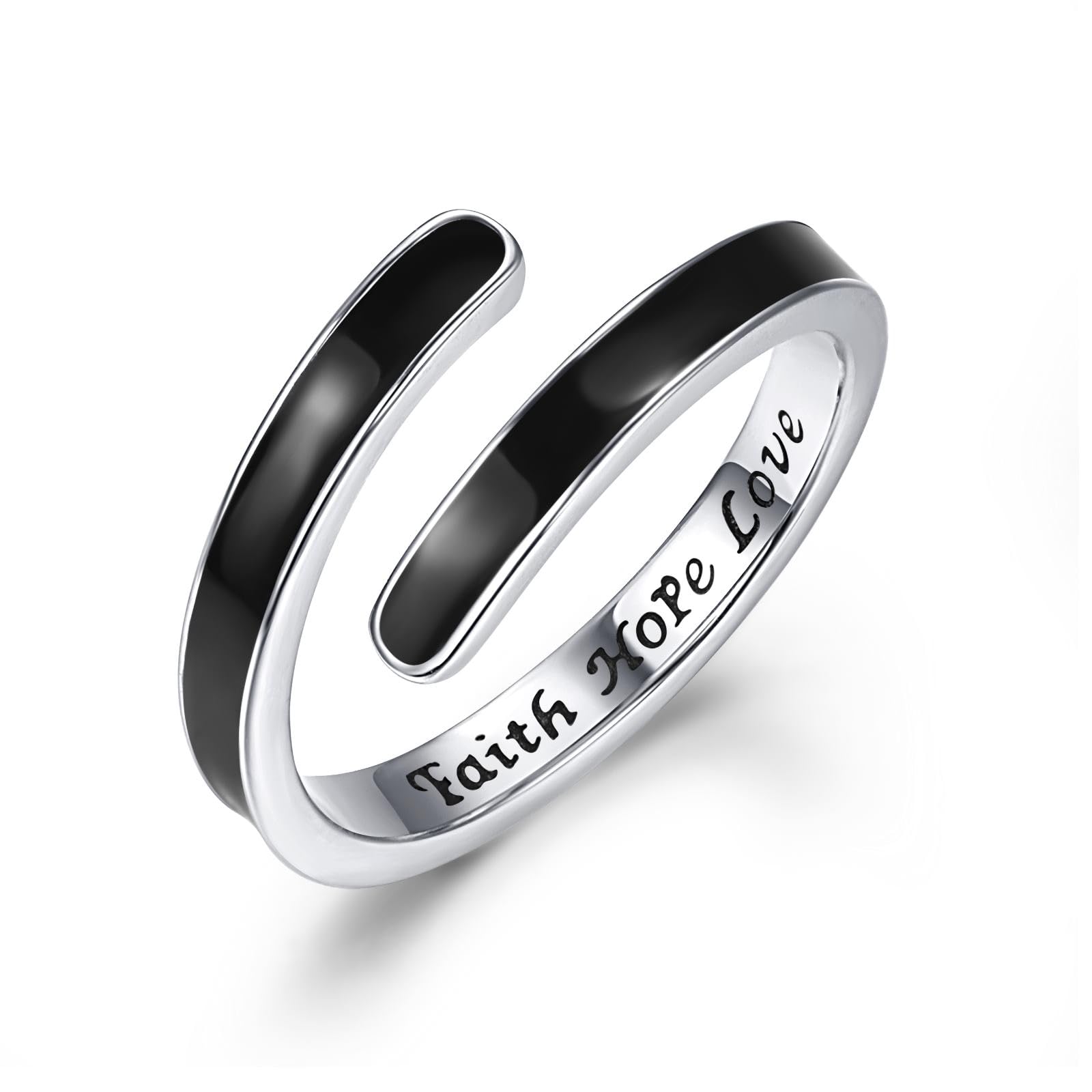 KINGWHYTE 925 Sterling Sliver Inspirational Jewelry Rings Faith Hope Love Adjustable Hug Ring Inspirational Gift for Women Teens